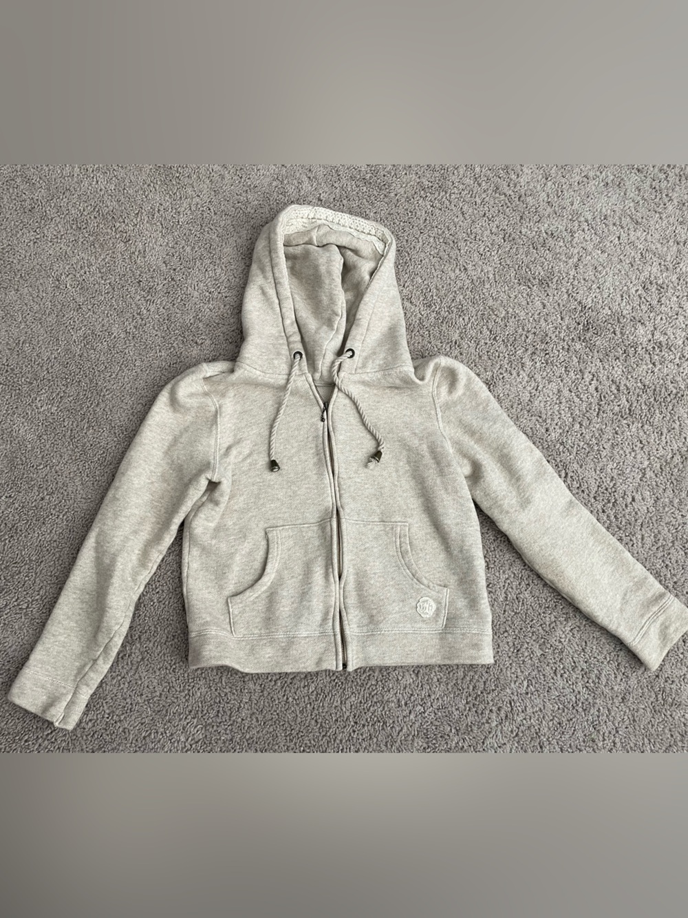 Earth Music & Ecology Grey Lace Trim Zip Up Hoodie